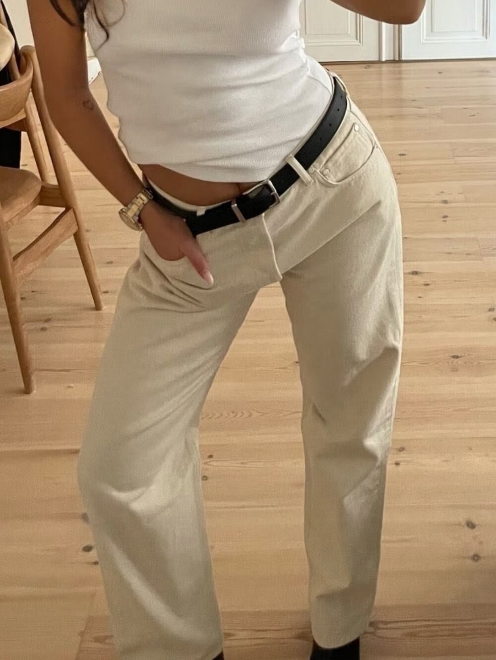 Djerf Avenue Relaxed Cream Straight-Leg Jeans